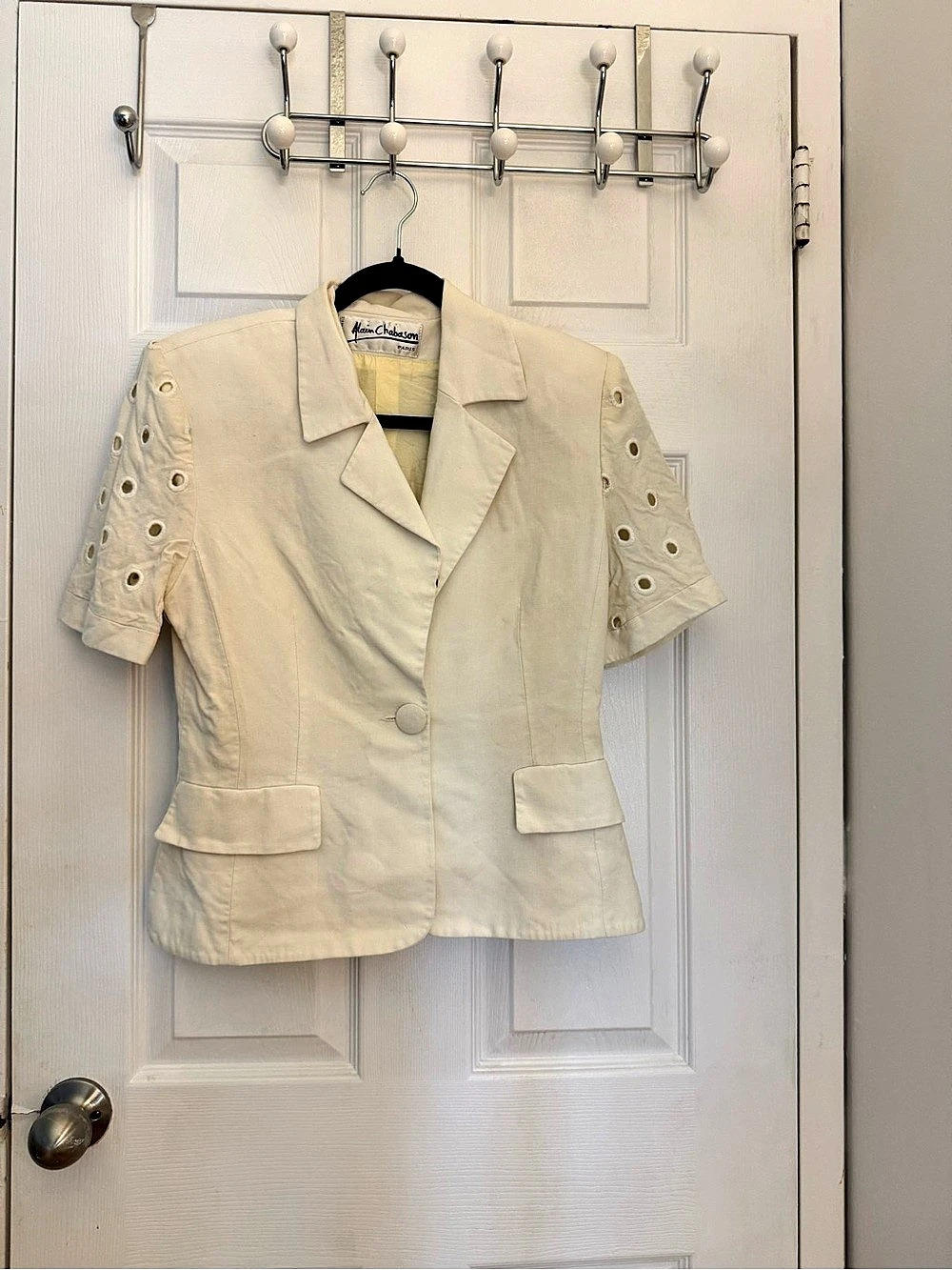 Alain Chabason Cream Eyelet Sleeve Blazer